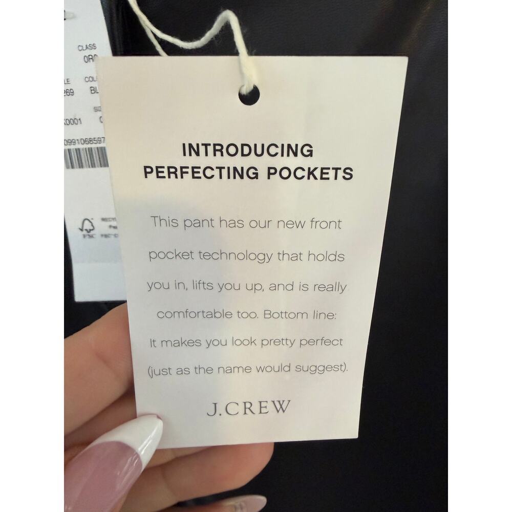 J.Crew Kate Black Faux Leather Pants Size 00 NWT Perfecting Pockets Slim Fit - Picture 9 of 11